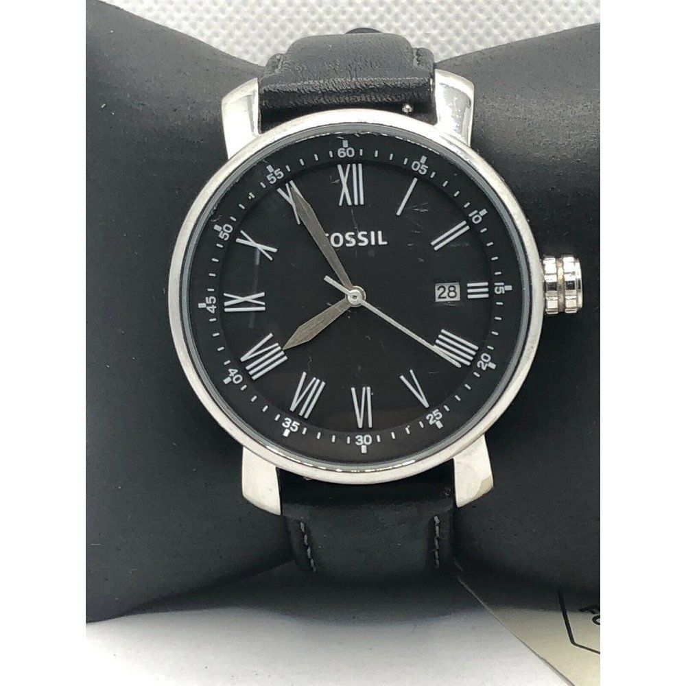 Fossil BQ1015 Men's Black Leather Analog Black Dia